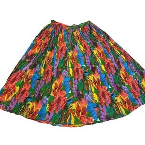 Vtg Papillon Skirt Floral Crinkle Circle Bright Multicolor Boho Festival Maxi